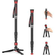 IFOOTAGE Cobra 3 A180T fotografijos fotoaparato monopodas su kojelėmis, pasukamo užrakto konstrukcijos monopodo trikojis su nuimamu trikojo pagrindu, 
