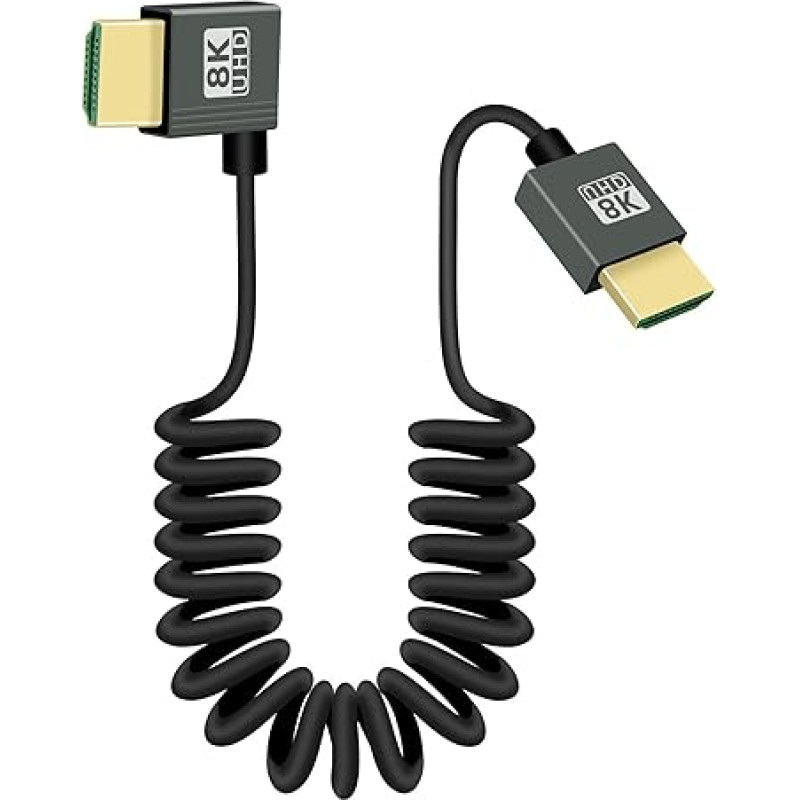 8K 90 laipsnių HDTV ir HDTVS trumpas suvyniotas kabelis žemyn 48Gbps palaiko HDR, 8K @ 60Hz, 4K @ 120Hz, suderinamas su vaizdo kameromis, monitoriais (kairysis)