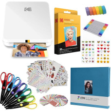 KODAK Step Slim Mobile Photo Instant Printer - Kit: 20 Pack Zinc Paper Scissors Scrapbook Album Marker Sticker Sets