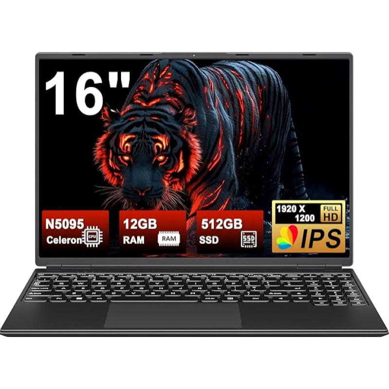 Žaidimų nešiojamasis kompiuteris 16 colių Win11 12 + 512 GB SSD palaikymas 2TB (HDD-2TB) 1920 x 1200 nešiojamasis kompiuteris 4 branduolių Celeron N5095 (iki 2,9 GHz) nešiojamasis kompiuteris su numerio klaviatūra WiFi Mini HDMI vokiškas klaviatūros dangt