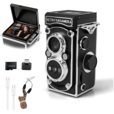 Retro Mini Digital Camera, 48MP Image Resolution Vintage Hand Crank Digital Camera with 32GB Memory Card 1.54 Inch Screen 1080P Video Night Vision for Beginners Adults Teenagers (Black)