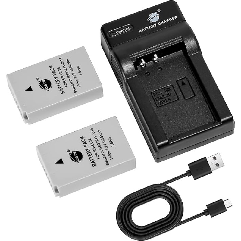 DSTE EN-EL24 ENEL24 Kamera Akku (2 Pack) und Ladegerät kompatibel mit Nikon 1 J5
