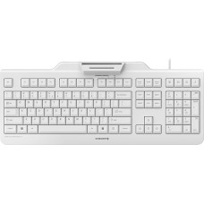 CHERRY Secure Board 1.0 laidinė apsaugos klaviatūra su kortelių skaitytuvu ir RFID/NFC sąsaja, UK išdėstymas (QWERTY), USB-A prievadas, balta/pilka