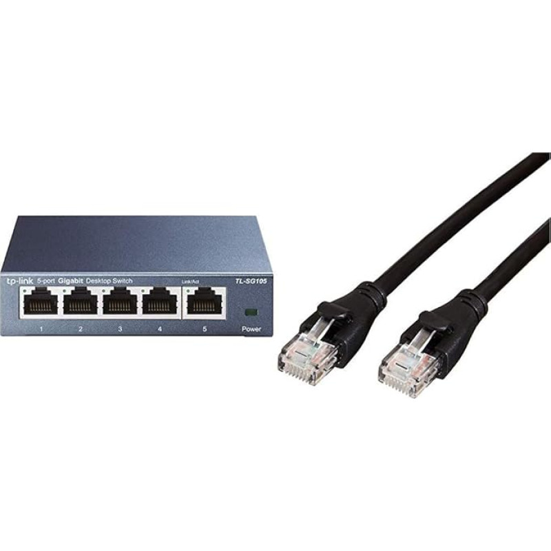 TP-Link TL-SG105 5 prievadų gigabitinio tinklo komutatorius (iki 2000 Mbps, 10/100/1000Mbp, ekranuoti RJ-45 prievadai, mėlynos spalvos, metalinis ir 