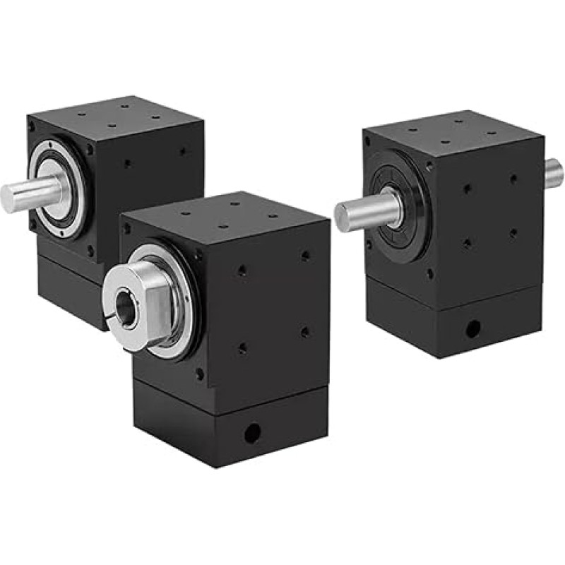 1 x Lenkgetriebe rechtwinklig 90 °, Präzisionsschalter, Eingang 14 mm, für Nema 23 Schrittmotor, 60 (60 Dual Shaft 6,35 mm, greičio santykis 5:1)