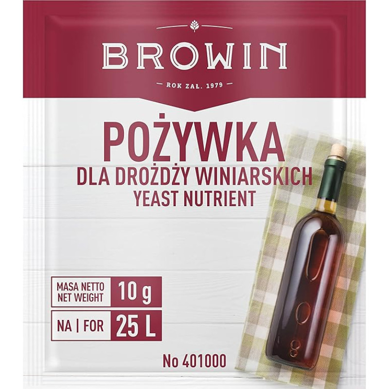 Browin 401000 Maistinė druska vyno mielėms, universali, skirta baltiesiems, rožiniams, raudoniesiems vynams 10 g