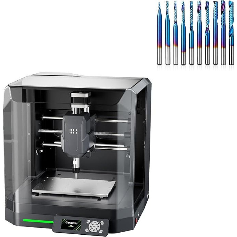 Genmitsu Cubiko CNC-Fräsmaschine+1/8 Zoll Schaft 10pcs Hartmetall Spiral O Flute, intelligente Höhenkartenmessung zum Fräsen von PCB, geeignet für Weichmetall, Holz, WLAN- und APP-Unterstütz
