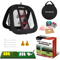 DURARANGE Pop-Up Golf Chipping Net with Dual Turf Impact Mat, 6 Driving Range Golf Balls, 6 Practice Foam Balls and Tees Combo, Target Swing Training Aids Backyard Indoor Outdoor