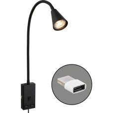 BRILONER - Skaitymo lempa su USB jungtimi, įjungimo / išjungimo jungikliu, pasukama, kištukinė, vidaus sieninis šviestuvas, sieninis šviestuvas, lovos šviestuvas, skaitymo lempa, naktinis šviestuvas, 50 cm aukščio, juoda