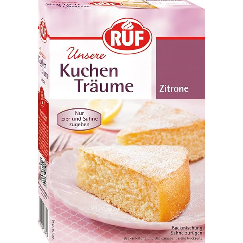 RUF „Kuchen Träume“ citrinų pyragas, „Wonderfully Simple“ – kepimo mišinys dieviškai lengvam pyragui su cukraus pudra, 425 g
