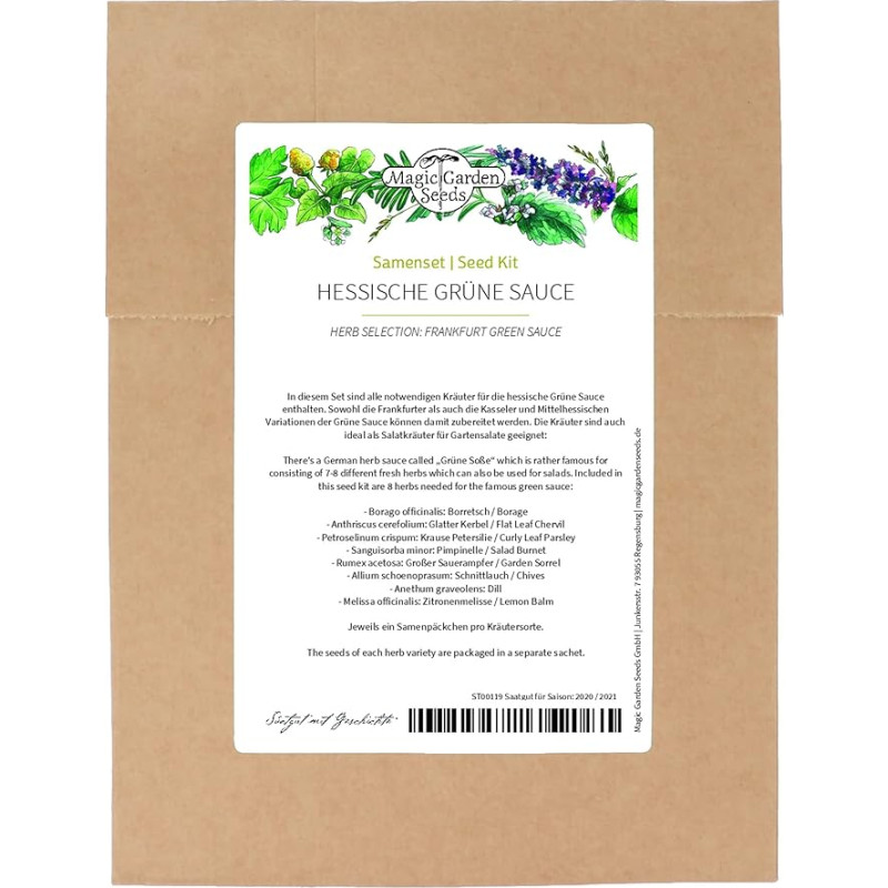 „Hessian Green Sauce“ sėklų rinkinys su 8 pagrindinėmis virtuvės prieskoninėmis žolelėmis, skirtomis „Hessian Green Sauce“ padažams