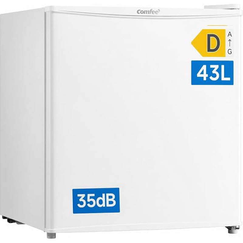 „Comfee“ 43 l mini šaldytuvas, energijos vartojimo klasė D, 35 dB, 64 kWh per metus, inverterinis kompresorius | Mini šaldytuvas su šaldymo skyriumi, skirtas kambariams ir biurams, temperatūros reguliavimas, reguliuojamos kojelės, blizgi balta spalva