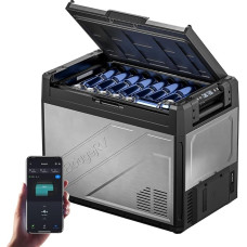 „BougeRV Rocky V3.0“ 65 l automobilinis šaldytuvas su šaldymo skyriumi, dviejų zonų kompresorinis šaldytuvas, 12 V/24 V/230 V, valdomas per programėlę, metalinis korpusas, IPX4, automobilinis šaldytuvas, skirtas kempingui, kelionėms, laivui, žvejybai, -20