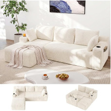 HAUSPROFI L formos kampinė sofa su gėrimų laikikliais ir šoninėmis kišenėmis, sofa be metalinių rėmų, modulinė sofa, 5 pagalvėlės, audinio sofa su miego funkcija, audinio sofa svetainei, nereikia surinkti, 266 x 170 x 83 cm