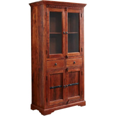 MASSIVMOEBEL24.DE „Oxford“ vitrina Nr. 1011, akacija, spalva: tamsiai rudos spalvos lakas, matmenys: 90 x 44 x 180 cm (plotis x gylis x aukštis)