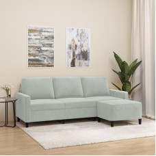 „ShGaxin“ 3201055 trijų vietų sofa su pufu, šviesiai pilka, 180 cm, aksominė, poilsio sofa, sofos ir kušetės, poilsio sofa, sofa svetainei, 180 cm