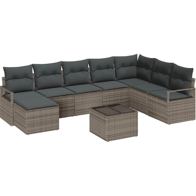 Rantry 8-teiliges Garten Sofa Set mit Kissen Schwarz Poly Rattan, 2-Sitzer Garten Sofa mit Stauraum & Kissen Grau Poly Rattan Gartenlounge Model3355178