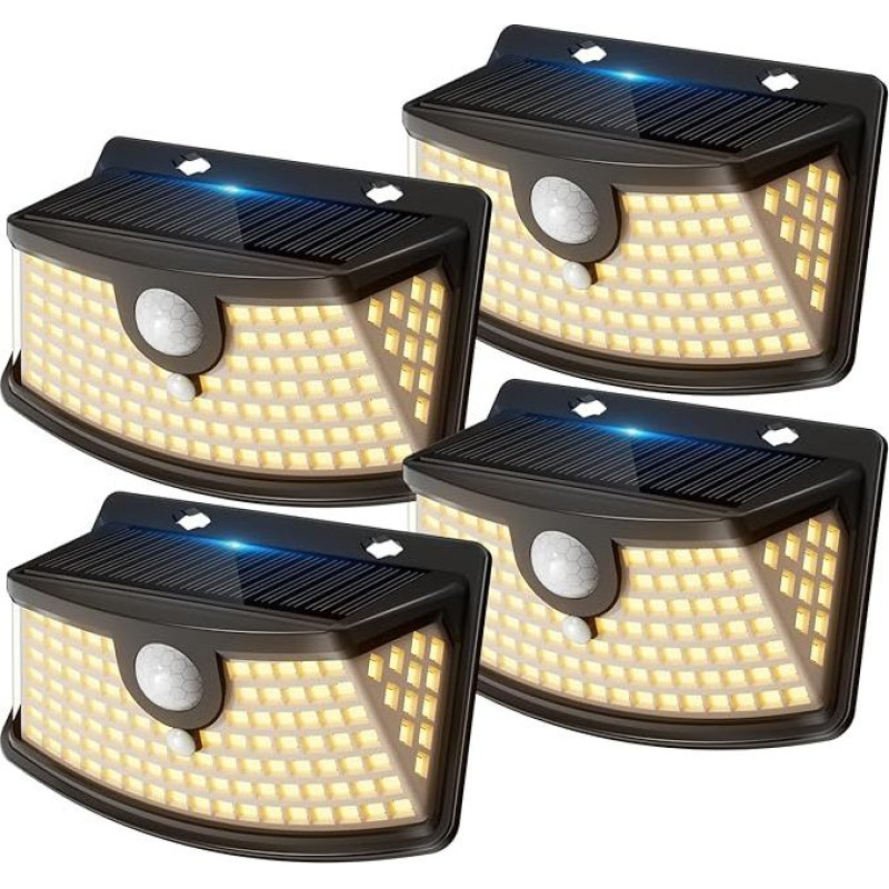 Aootek Solar Lights for Outdoor with Motion Sensor, Set of 4, Garden, 120 LED | 270° Wide Angle, IP65 Waterproof, Solar Wall Light, Security Light, Garden Lighting, Black Frame, Warm White