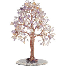 Ametisto ir citrino kristalinis „Gyvybės medis“ su agato plokštelės pagrindu | Dekoratyvinis kristalinis bonsai „Pinigų medis“, skirtas turtui ir laimei, Feng Shui čakrų balansavimui skirtas akmeninis medis, skirtas namų interjerui