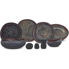 „Karaca Earth Collection“ „Galactic“ 55 dalių keramikos indų rinkinys 12 asmenims, įvairiaspalvių lėkščių rinkinys, indaplovėje plaunamas indų rinkinys, vakarienės indų rinkinys su reaktyviąja glazūra, juodos spalvos