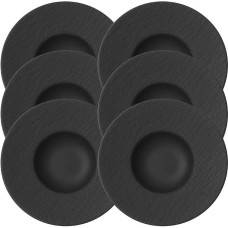 Villeroy & Boch Manufacture Rock Pasta Plates, 6 Plates, Premium Porcelain, Dishwasher, Microwave Safe, Black