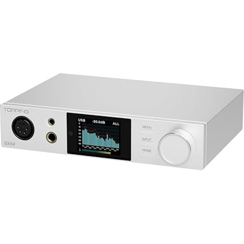 „Topping DX5 II“ – visiškai subalansuotas DAC ir ausinių stiprintuvo komplektas, dvigubas ES9039Q2M DSD512, PCM 768 kHz, LDAC dekoderis-stiprintuvas (sidabrinis)