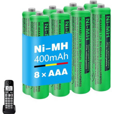 400 mAh AAA Battery for Telephone, AAA Batteries Rechargeable for Cordless Phones, 1.2 V NI-MH Batteries 400 mAh for Panasonic Gigaset Handsets - Pack of 8