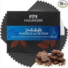 Hallingers 10 x Magical Christmas - Full Milk Fine Chocolate with Macadamia Nougat - Handmade, Alcohol-free (Box) - Mother's Day Gift & Gift Ideas for Father's Day | Congratulations Thank You