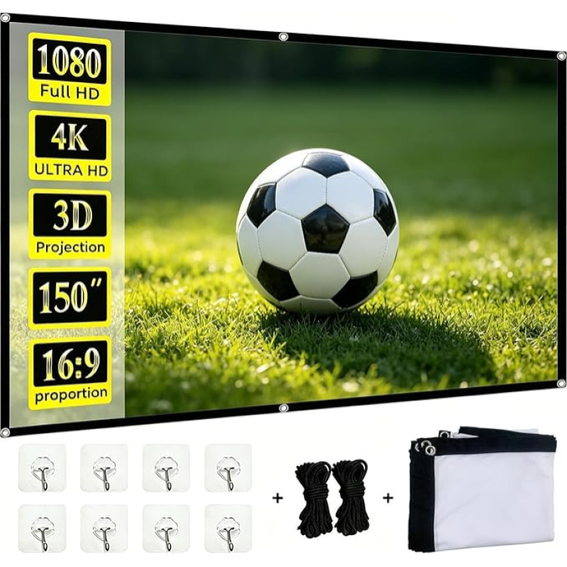 Projektoriaus ekranas „Leinwand Beamer“ 100 Zoll (2,21 × 1,25 Reis) | Storas projektoriaus ekranas, tinkamas kempingui, namų kinui, konferencijoms ir kitoms progoms
