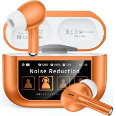 ZZU Wireless Bluetooth Headphones with Smart Touch Screen, 48 Hours Runtime, Bluetooth 5.4 In-Ear Earphones with ANC & ENC Noise Cancellation, 5 EQ Modes, HiFi Stereo, IPX7 Waterproof, Orange