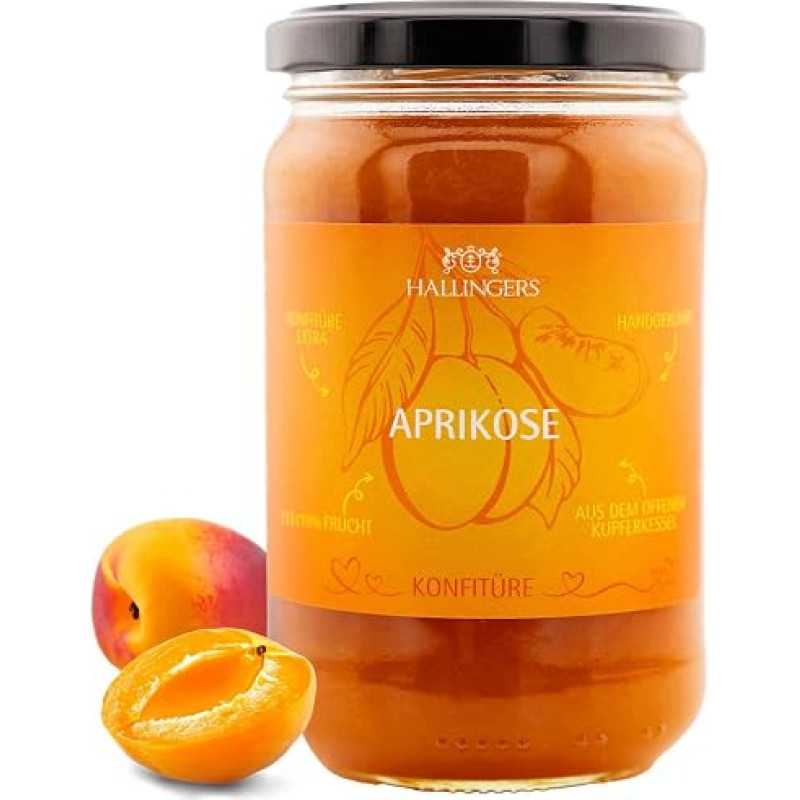 Hallingers Apricot - Hand Stirred Jam from the Copper Kettle (Glass) - Gift in Summer & as a Perfect Barbecue Gift | Recovery Retirement Friendship