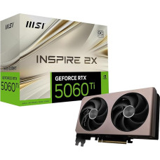 MSI GeForce RTX 5060 Ti 16G Inspire 2X OC – 16 GB GDDR7 (28 Gbps/128 bitų), PCIe 5, „Boost“: 2617 MHz, HDMI 2.1b, DisplayPort 2.1b