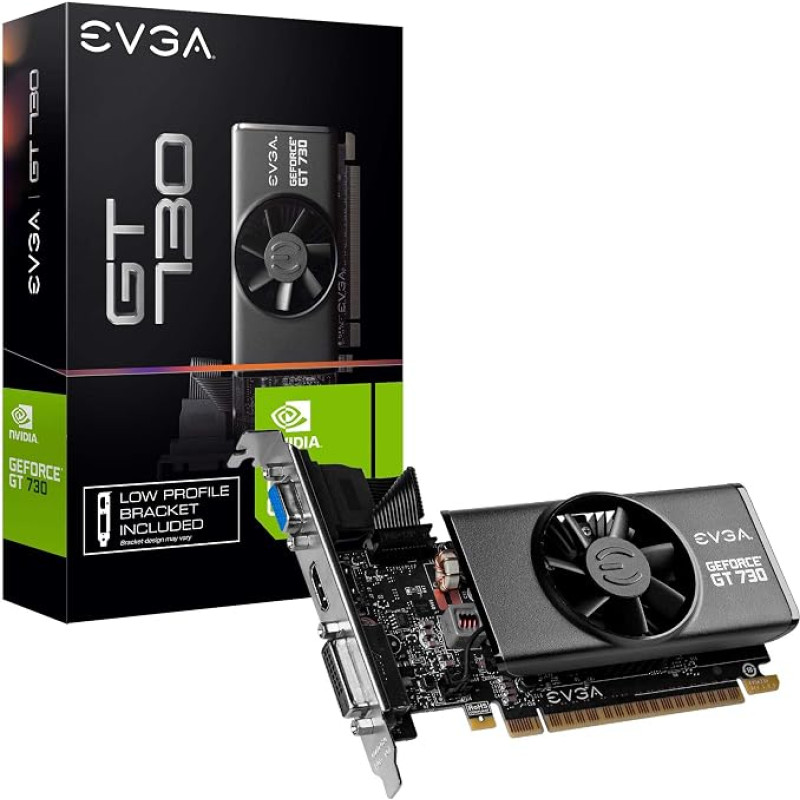 EVGA „Nvidia GT 730“ žemo profilio PCI-E vaizdo plokštė su laikikliu