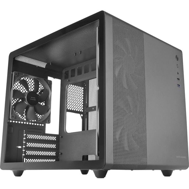 Mars Gaming MC-MPro Professional Compact Micro-ATX Case, Black, Full Side Window, Tempered Glass, 3 x 120 mm Fans, Full Mesh Side Panel