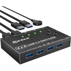 USB 3.0 Switch 4 PC 4 in 4 out USB Switch 3.0 for 4 PC | Share Keyboard, Mouse, Printer, Scanner, with Wired Remote and 4 USB 3.0 Cables