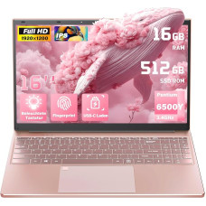 16 Inch Rose Gold Laptop, 512 GB SSD, 16 GB RAM, 6500Y CPU up to 3.40 GHz | FHD IPS Display, Fingerprint, Illuminated Keyboard, USB 3.0, Type-C Charging & Data, Rose Gold Notebook for Work, School