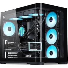 SAMA V60 PC Case, Curved Glass, 7X ARGB PWM Fans, USB Type-C, Black | High-airflow ATX PC case for gaming PCs, back-connect ready, 360 mm AIO support