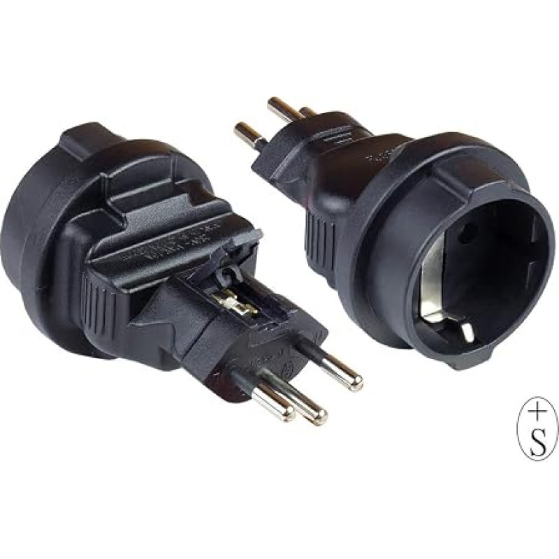 „Good Connections“ maitinimo adapteris: Šveicarijos tinklo kištukas (SEV1011, tiesus) į F tipo lizdą su įžeminimo kontaktu, SEV – kelioninis adapteris / lizdo adapteris / maitinimo adapteris – juodas, PA-6002S