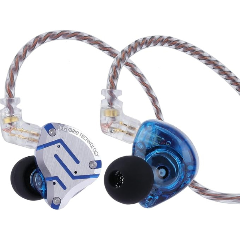 LINSOUL KZ ZS10 Pro, 4BA+1DD, 5 garsiakalbių ausinės, Hi-Fi laidinės ausinės, žaidimų ausinės, hibridinės IEM ausinės, nuimamas 2-pin kabelis (su mikrofonu, „Glare Blue“ spalvos)