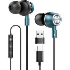 Laidinės USB-C ausinės, į ausį įdedamos ausinės su USB Type-C jungtimi, skirtos nešiojamajam kompiuteriui, su mikrofonu, magnetiniu triukšmo slopinimu; suderinamos su kompiuteriais, „iPad Pro“, „Samsung“ ir „MacBook“