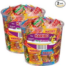 HARIBO Christmas Minis 2 kg Storage Bucket | 200 Individually Packed Fruit Gum Bags in Christmas Design | Candy Mix for Santa Claus, Advent Calendar, Children & Gift Ideas