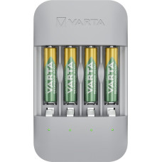 VARTA Battery Charger, Includes 4 x AAA 800 mAh, Battery Charger for Rechargeable AA/AAA Batteries, Eco Charger Pro, Single Bay Charge, Housing Made of 75% Recycled Material