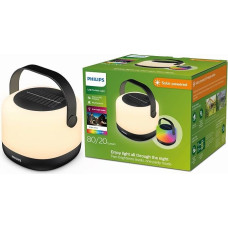 „Philips Alula“ nešiojamas saulės energijos žibintas, 3000 K ir RGB spalvų keitimas, USB įkrovimo kabelis, IP44, juodas/baltas