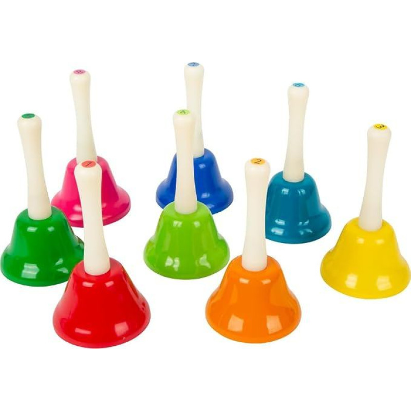 „Small Foot“ rankiniai varpeliai, 8 vnt. rinkinys. Ankstyvasis muzikinis ugdymo instrumentas vaikams nuo 3 metų. 11693