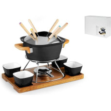 H&h Servizio fonduta in aluminium 15pezzi nero base in legno