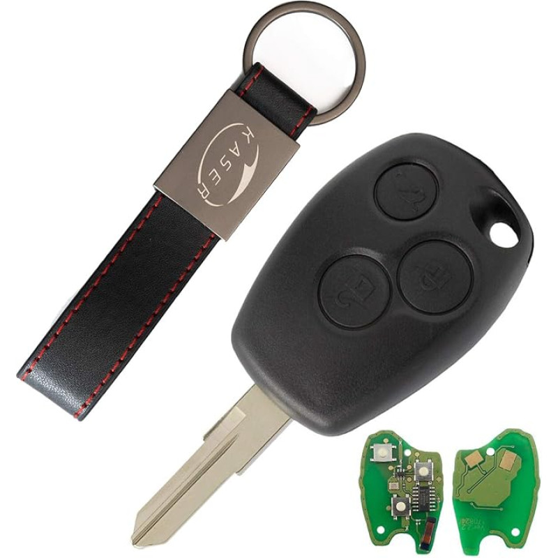 KASER Key Remote Control 3 Buttons with Electronic Compatible with Renault Megane 2 Scenic Clio Kangoo Dacia Duster (433 MHz PCF7946 Chip) with Transponder to be Coded