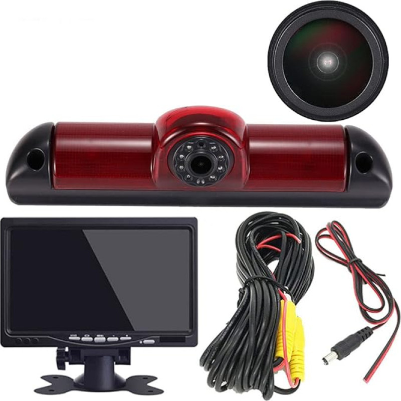 HD IP68 Car Caravan Reversing System Brake Light Reversing Camera Roof Camera Parking Aid with Angle Adjustable Night Vision Compatible with Fiat Ducato X252/Peugeot Boxter/Citroen Jumper