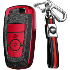 KUNIO Car Key Case Fits Ford Mondeo Mustang Explorer EcoSport S-Max Ranger Fiesta F150 F250 TPU Leather Texture Key Case Key Case Key Protector 3 Buttons Red