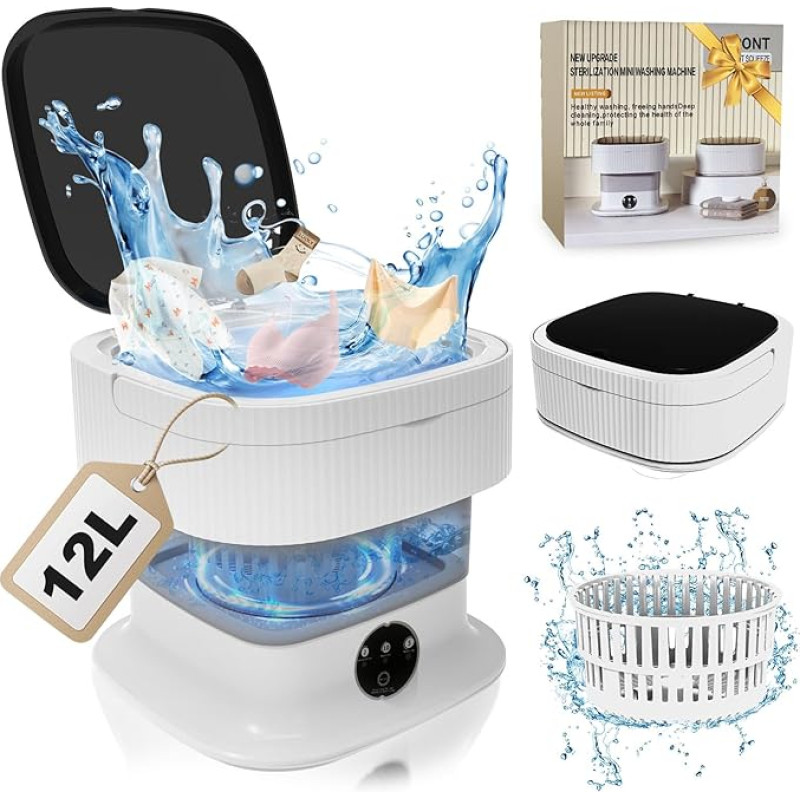 Foldable Mini Washing Machine, 12 L 2-in-1 Capacity Portable Mobile Washing Machine and Laundry Spinner, Mobile Small Washing Machine for Camp, Caravan, Apartment House, Socks, Underwear, Baby Clothes