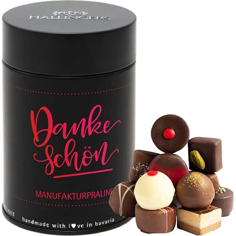 Hallingers Dankeschön - Manufaktūrinis šokoladas Dovanų rankų darbo be alkoholio iš aukštos kokybės kakavos šokolado (skardinė) - Advento kalendoriaus naujovės ir Advento kalendoriaus užpildas | Gimtadienio sveikinimai Dėkojame